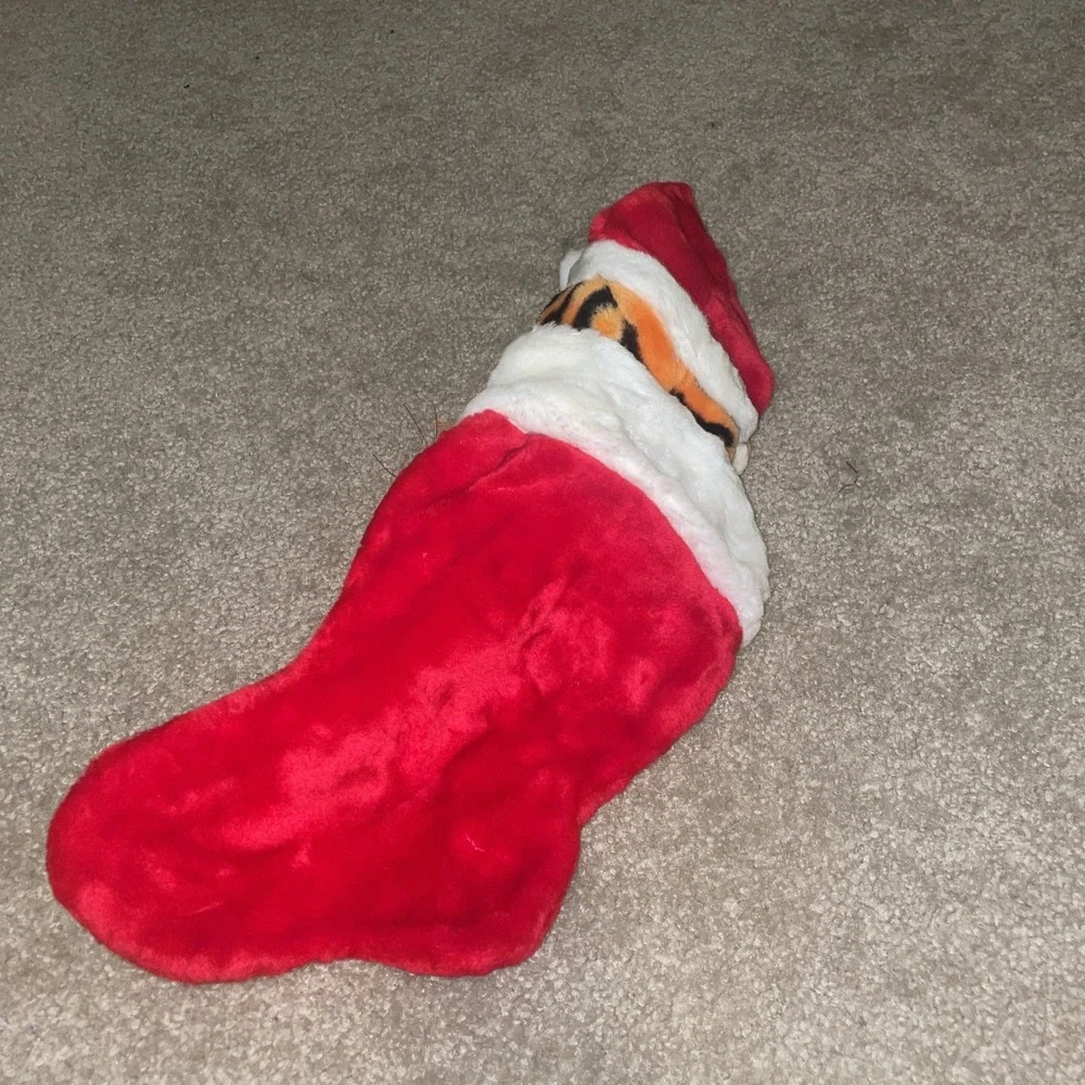 Disney Winnie the Pooh Tigger Plush Christmas Stocking Santa Hat Red Faux Fur